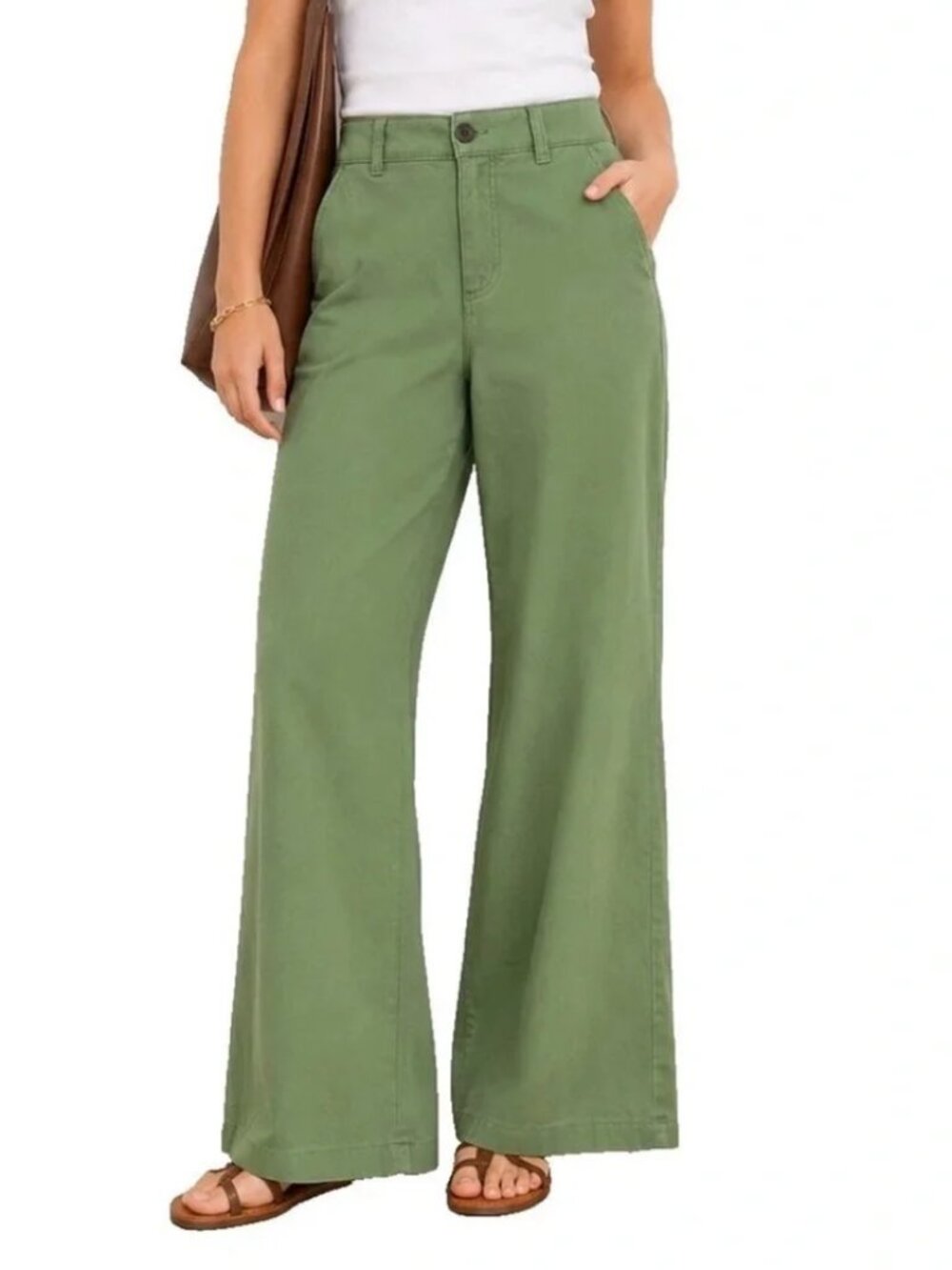 St. John’s Bay Wide-Leg Chino Pants | Sage Green | 14 Petite